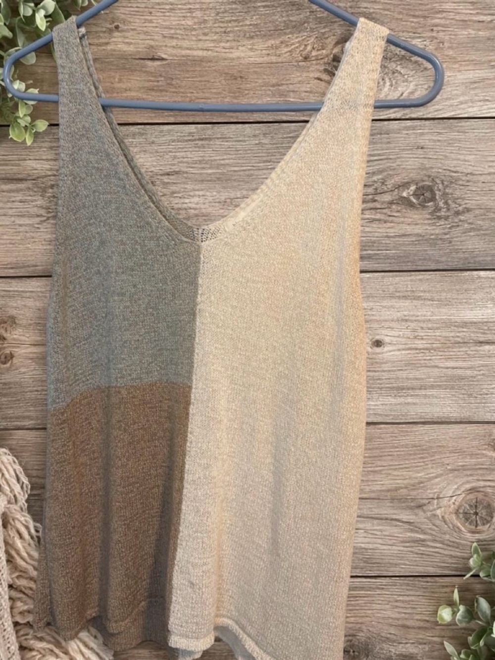 Blu Pepper Colorblock Knit Tank Top - Beige, Taupe & Brown